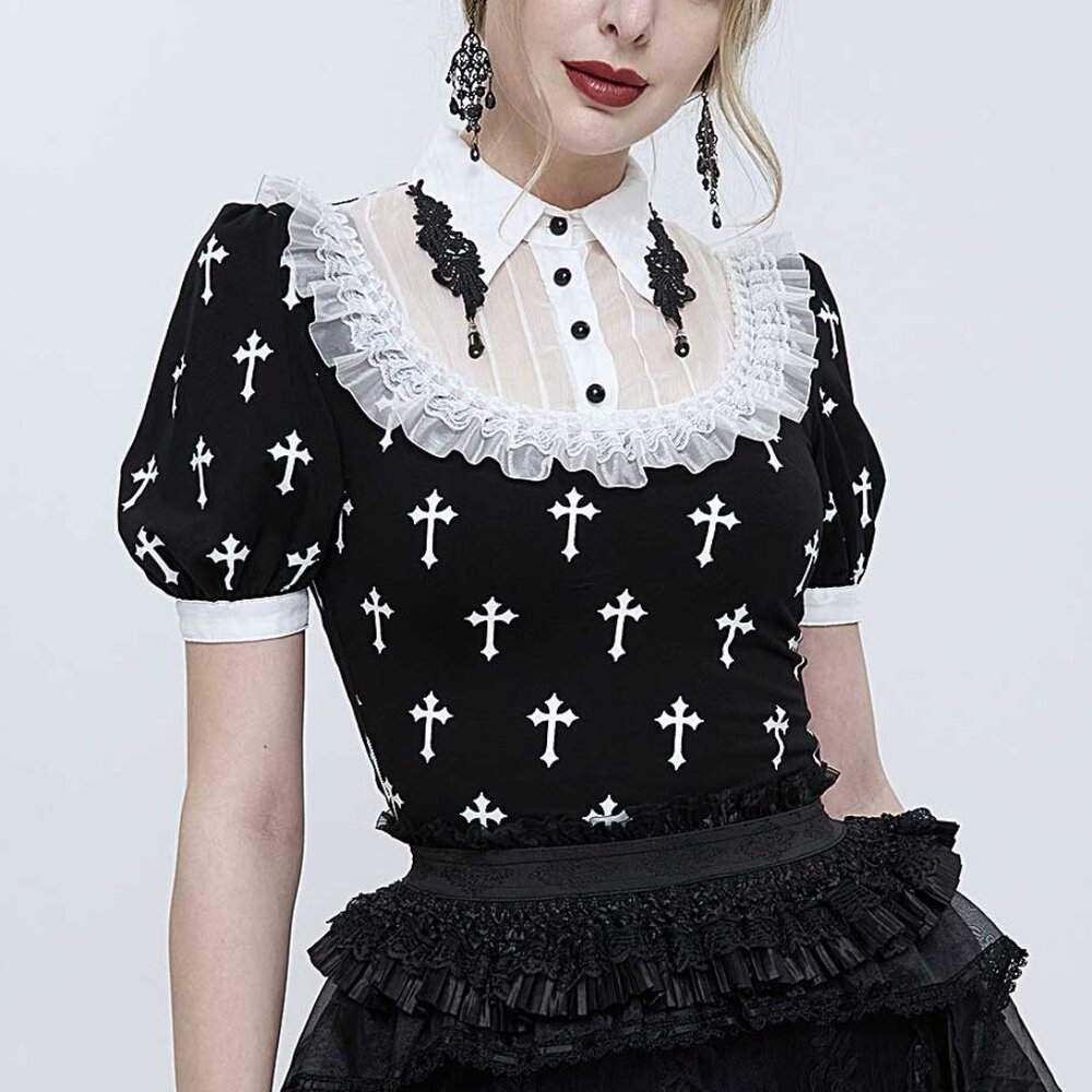 Devil Fasion, Black & White Cross Top. XS